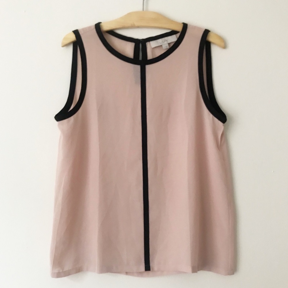 LOFT Nude Top w/Black Piping